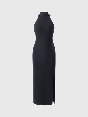 Vestido de Gola Alta com Decote