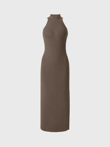 Vestido de Gola Alta com Decote