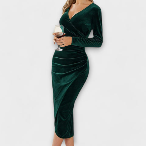 Vestido Midi de Veludo com Mangas Longas