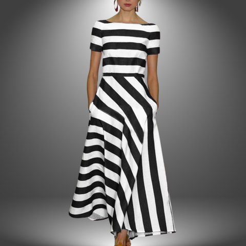 Sandra – Vestido maxi com riscas feito à mão