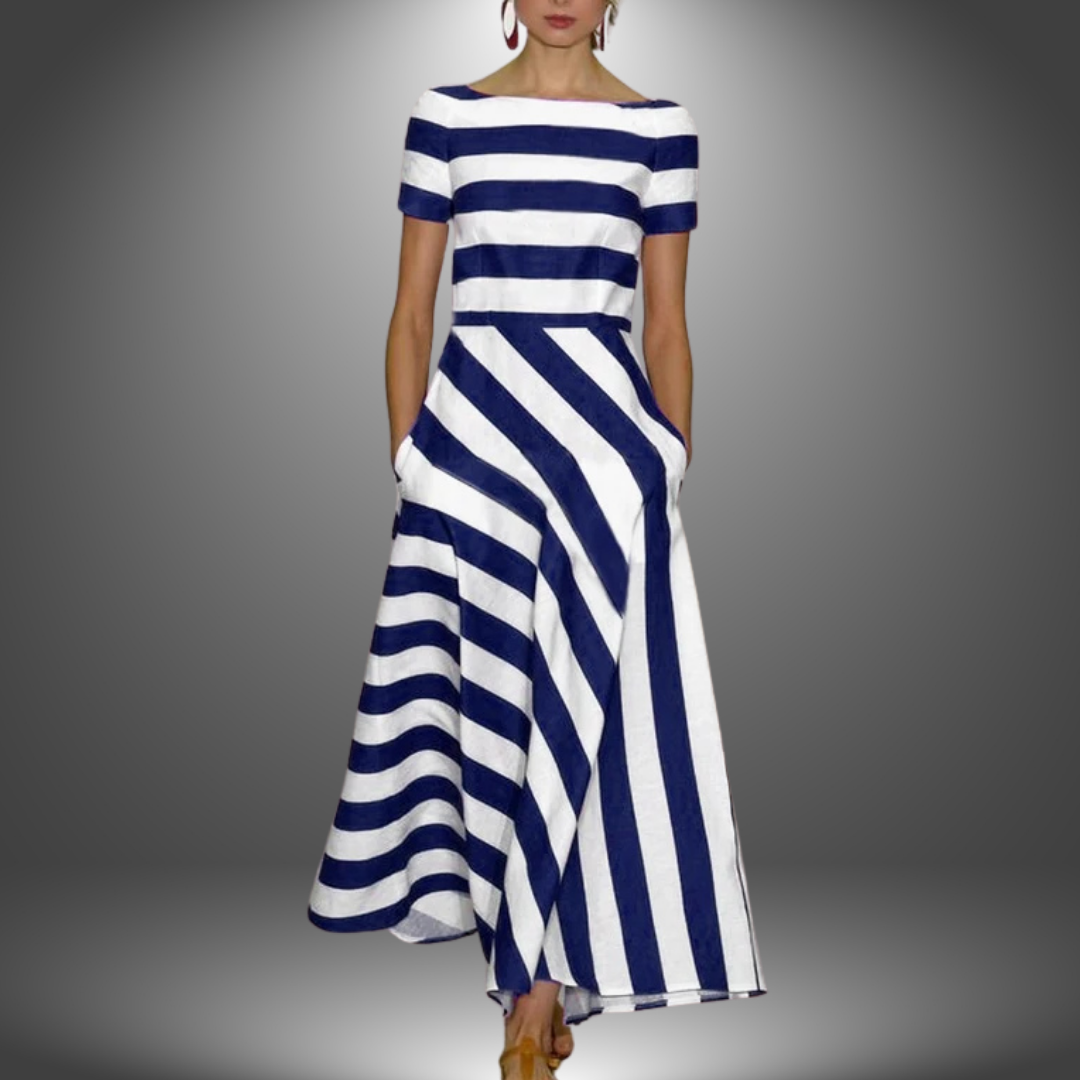 Sandra – Vestido maxi com riscas feito à mão