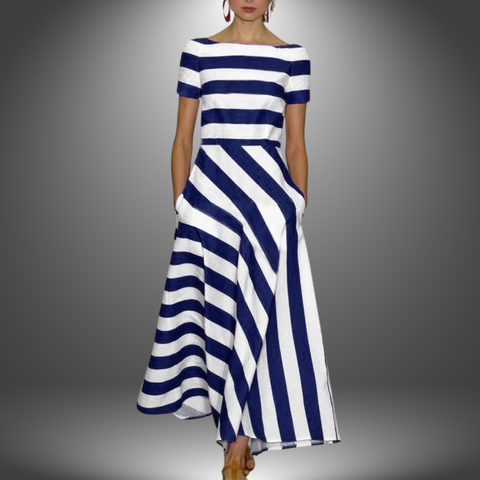 Sandra – Vestido maxi com riscas feito à mão