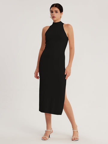 Vestido de Gola Alta com Decote