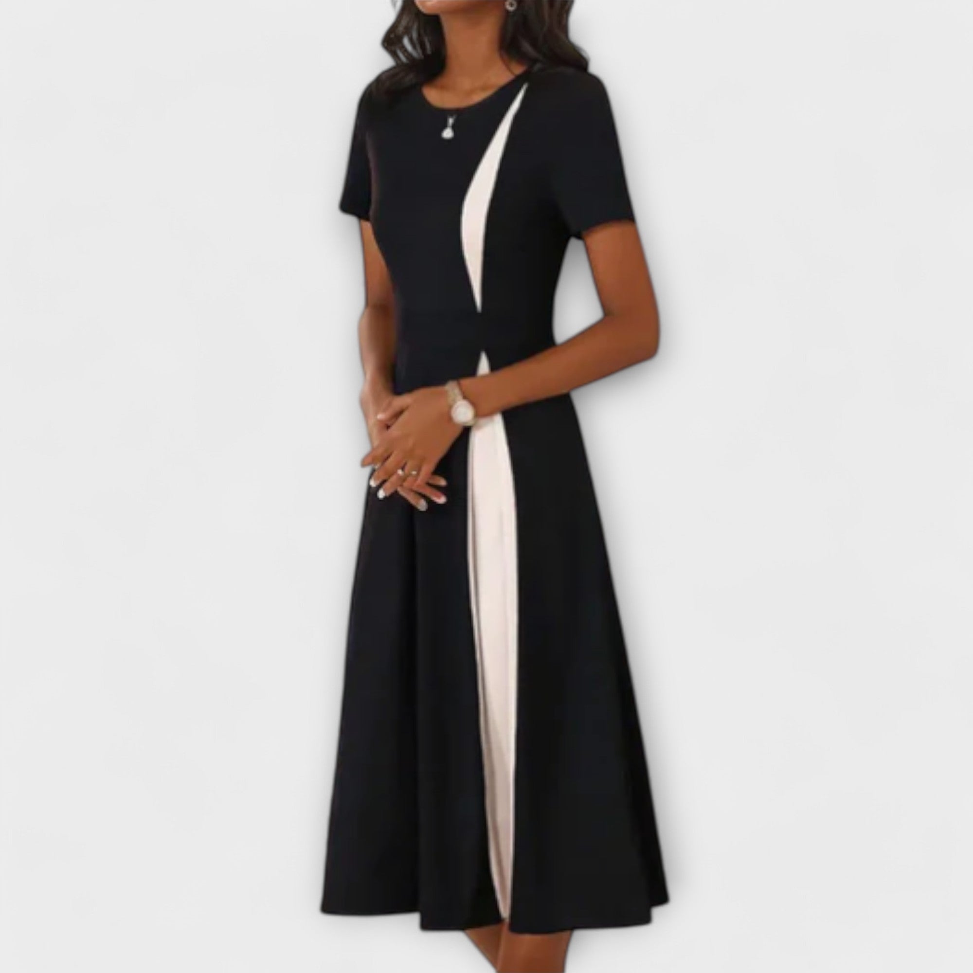 Hanne - Vestido Midi Preto e Branco