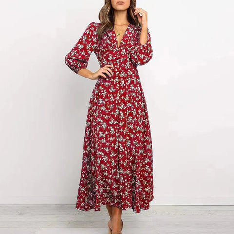 Tânia – Vestido Floral com Decote em V