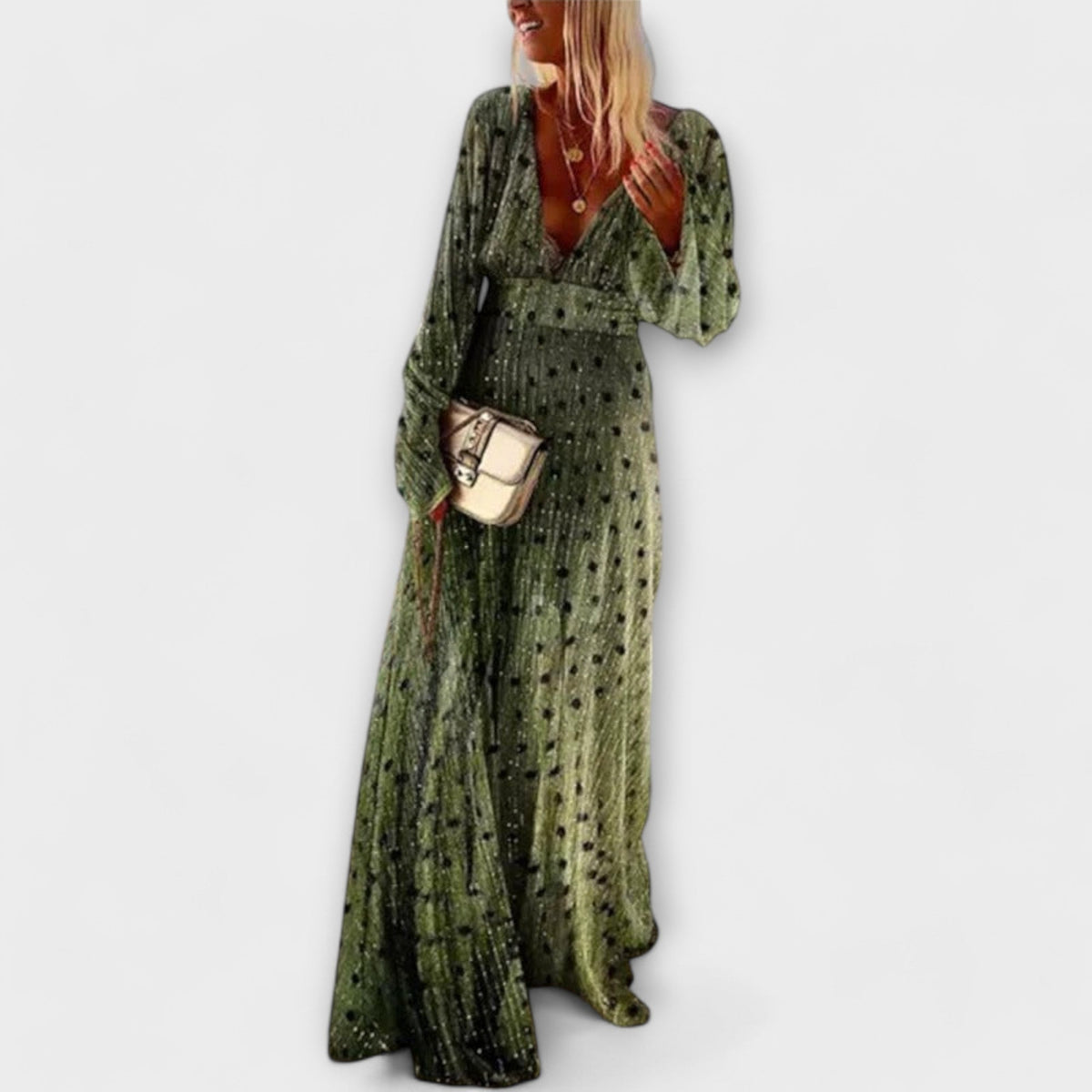 Vestido Longo Elegante com Estampa de Poá