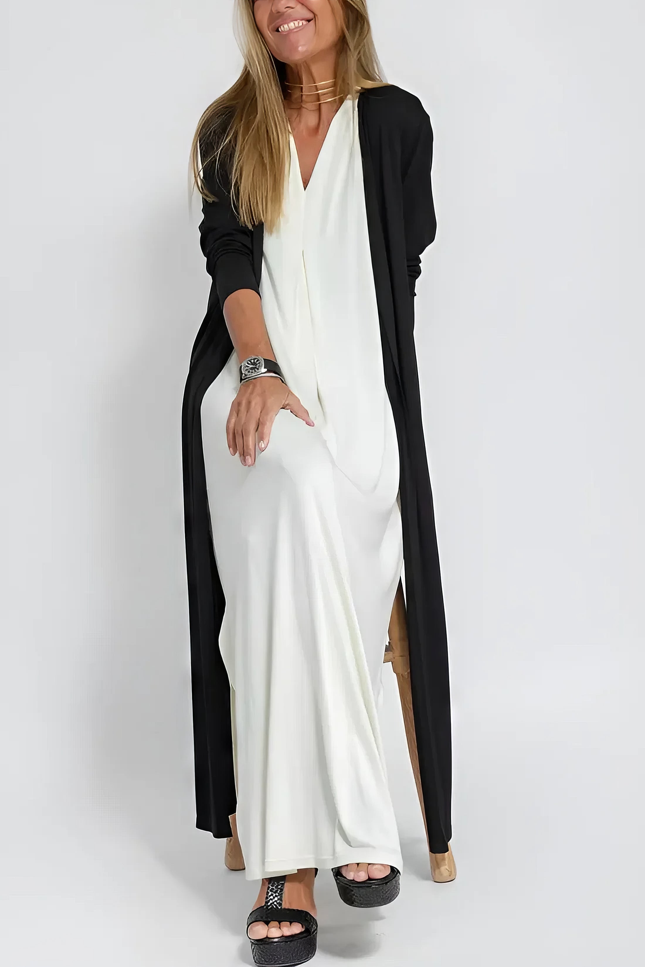 Ana - Vestido comprido elegante + casaco de malha a condizer