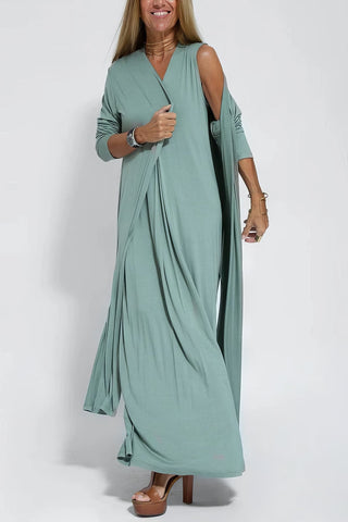Ana - Vestido comprido elegante + casaco de malha a condizer