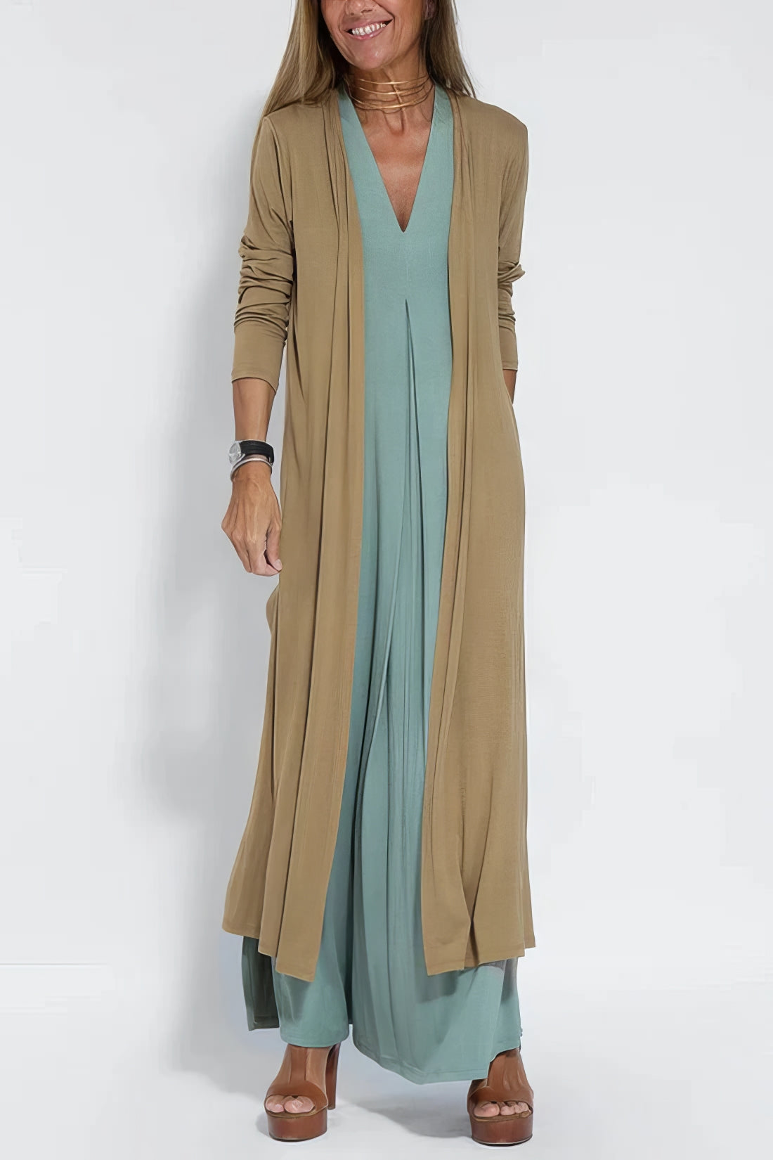 Ana - Vestido comprido elegante + casaco de malha a condizer